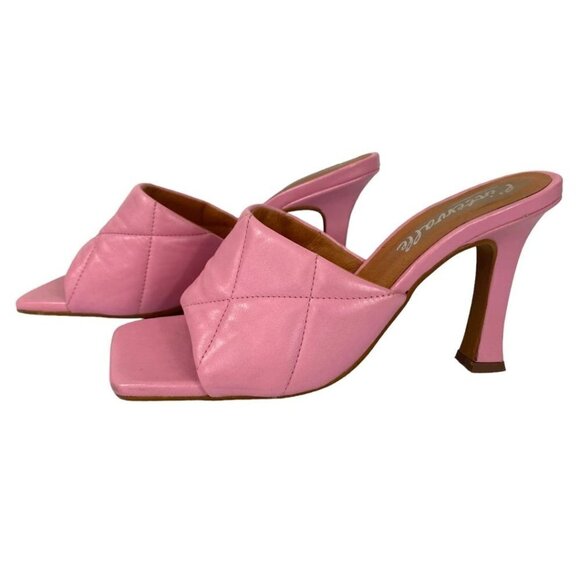 L'INTERVALLE PINK FAUX LEATHER QUILTED HEELED SANDALS - 8 - Picture 1 of 9